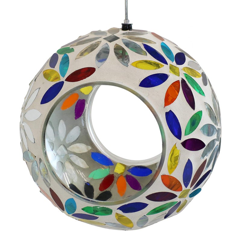 Sunnydaze 6-Inch Glass Mosaic Hanging Bird Feeder for Outdoors - Fly-Through Wild Bird Feeder - Rainbow Daisies - Image 2